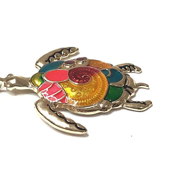 Turtle Pendant Necklace Gold with Enamel Inlay - Picture 4 of 7